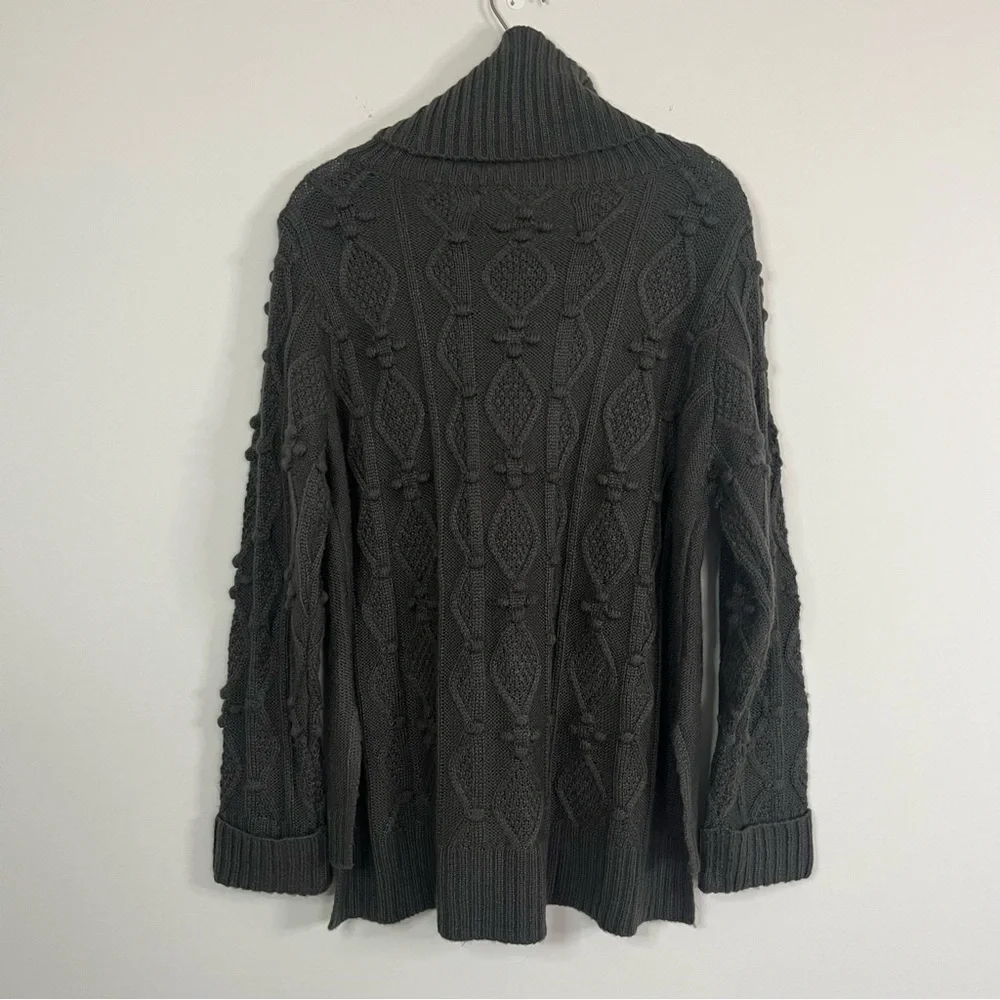 Gretchen Scott Knot Enough Turtleneck Sweater Dark Gray M Aran Pattern Bobble